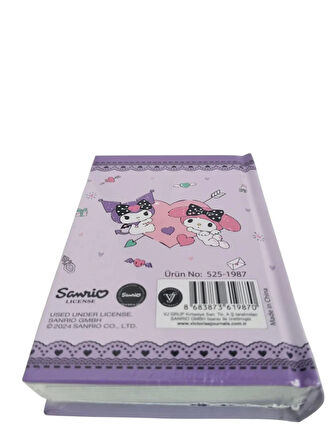 Victori's Journals VJ Kuromi-My Melodi lisanslı 365 Günlük 368 sayfa A7 ebatında gümüş varaklı kenarlı defter lila