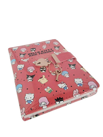 Victoria's Journals Vj Kuromi Hello Kitty- Kuromi My Melodi ve Arkadaşları Kalp Kilitli anahtarlıklı Günlük