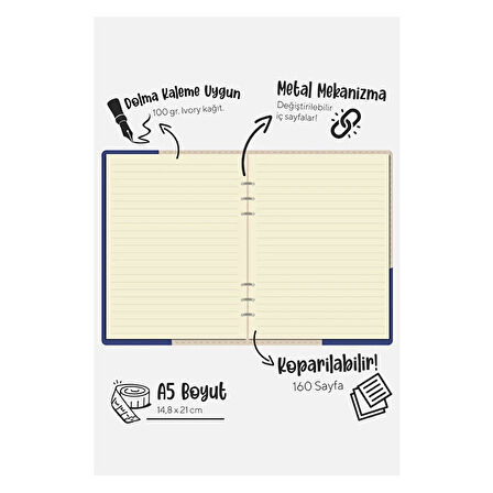 Victoria's Journals Mekanizmalı Vegan Kapak A5 Çizgili Defter 125-2135