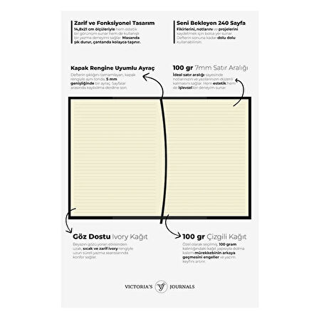 Victoria's Journals Executive Vegan Deri A5 Çizgili Defter Şeftali 125-2146