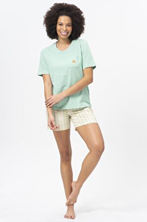 United Colors of Benetton W20402 Mini Logo Baskılı Konforlu Kadın Pijama Takımı