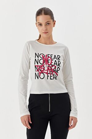 No Fear Kadın T-shirt Uzun Kollu Beyaz W500199