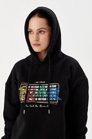 No Fear Kadın Sweatshirt Oversize Kapüşonlu Siyah 72476