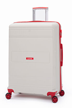 Elatae Premium Polipropilen Büyük Boy Kırılmaz Valiz Bej - Kırmızı V305