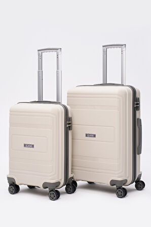 Elatae Premium Polipropilen Kırılmaz 2'li Valiz Seti Orta Boy - Kabin Boy Bej - Antrasit V305