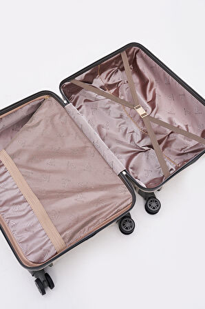 Elatae Premium Polipropilen Kırılmaz 2'li Valiz Seti Kabin Boy ve Makyaj 2'li Set Bej - Antrasit V305