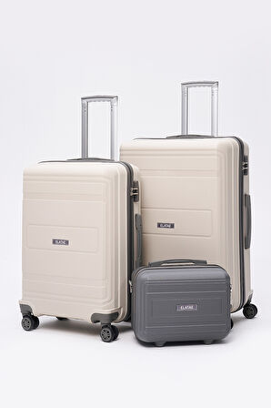 Elatae Premium Poliropilen Kırılmaz 3'lü Valiz Seti Büyük - Orta Boy ve Makyaj Bej - Antrasit V305