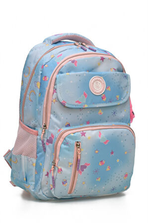 Elatae 4'lü İlkokul Çantası Seti Okul Çantası & Termal Beslenme Çantası & Kalemlik & Suluk Mavi-Pembe 1390