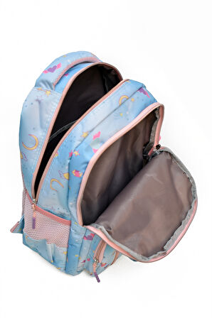 Elatae 4'lü İlkokul Çantası Seti Okul Çantası & Termal Beslenme Çantası & Kalemlik & Suluk Mavi-Pembe 1390