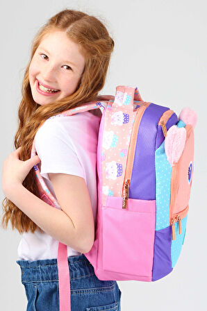 Elatae Su Geçirmez Kumaş Kız Çocuk Çok Gözlü Ortopedik Sırt Okul Çantası L5142