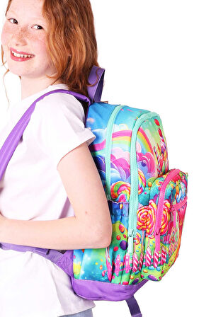 Elatae Su Geçirmez Kumaş Kız Çocuk Çok Gözlü Ortopedik Sırt Okul Çantası L5251