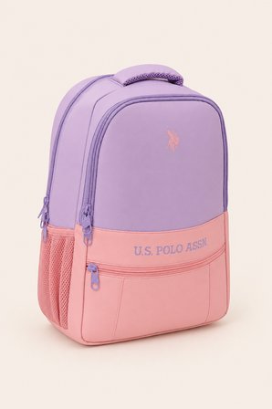 U.S. Polo Assn. Kız Çocuk Okul Sırt Çantası Ortopedik Hafif Çok Bölmeli Matara Cepli Lila Pudra