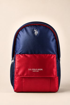 U.S. Polo Assn. Saten Kumaş İlkokul Ortaokul Okul Sırt Çantası Ortopedik Hafif Çok Gözlü Lacivert Kırmızı PLCAN26102