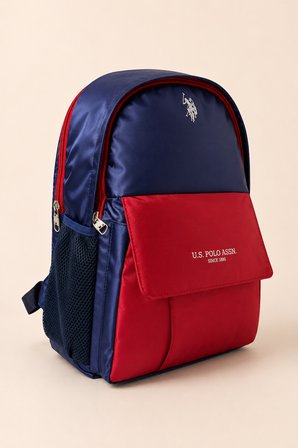 U.S. Polo Assn. Saten Kumaş İlkokul Ortaokul Okul Sırt Çantası Ortopedik Hafif Çok Gözlü Lacivert Kırmızı PLCAN26102