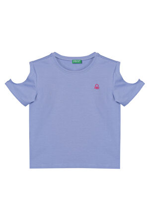 Kız Çocuk Kol Yırtmaçlı T-Shirt - Mavi  | 8-9