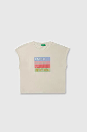 United Colors of Benetton Kız Çocuk T shirt Beyaz BNT-G21766