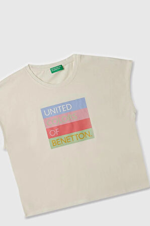 United Colors of Benetton Kız Çocuk T shirt Beyaz BNT-G21766