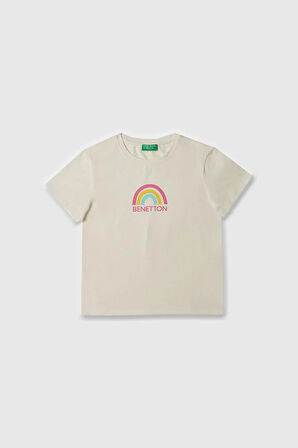 United Colors of Benetton Kız Çocuk T shirt Beyaz BNT-G21814