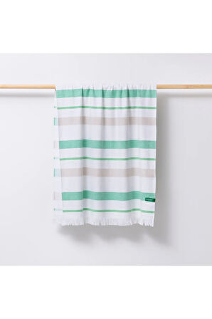 Banyo Peştemal Havlu Çizgili Yeşil Bej Gri %100 Pamuk 80x165 cm