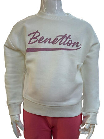 Benetton Kız Çocuk Ekru Sweatshirt