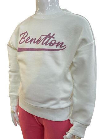 Benetton Kız Çocuk Ekru Sweatshirt