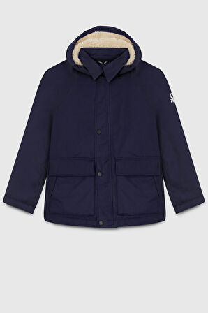 Erkek Çocuk Lacivert Renk Çıkarılabilir Kapüşonlu Kaban