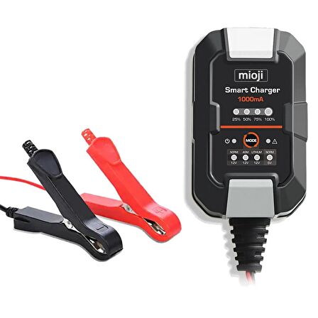 Mioji Mio 1000 1A 6V ve 12V Araba Şarj, Akü Bakım, Damlama Şarj Cihazı ve Motosiklet, ATV, Lityum ve Derin Döngülü Aküler için Kükürt Giderici Akıllı Araç Akü Şarj Cihazı