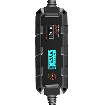Mioji Mio 6000 6A 6V ve 12V Araba Şarj, Akü Bakım, Damlama Şarj Cihazı ve Motosiklet, ATV, Lityum ve Derin Döngülü Aküler için Kükürt Giderici Akıllı Araç Akü Şarj Cihazı