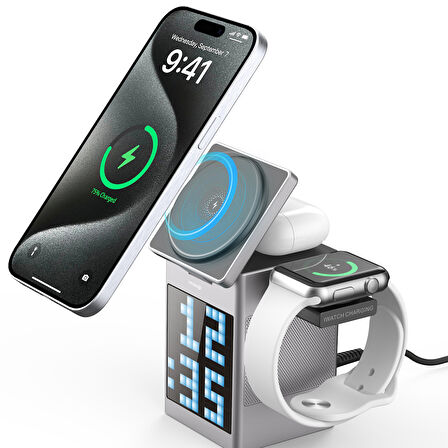 Mioji Mio Cube 5 Saatli ve BT Hoparlörlü 5in1 Telefon Tutucu - Gri