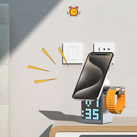 Mioji Mio Cube 5 Saatli ve BT Hoparlörlü 5in1 Telefon Tutucu - Gri