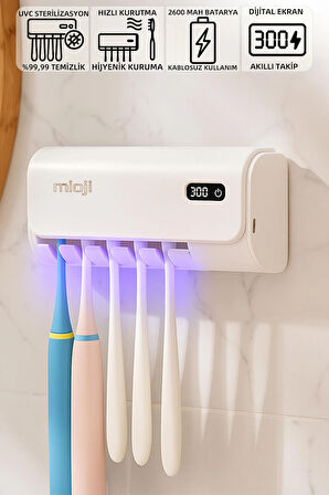 Mioji Mio UV5F Pro 2600mAh Şarj Edilebilir UV Sterilizatörü Diş Fırçası Tutucusu - Beyaz