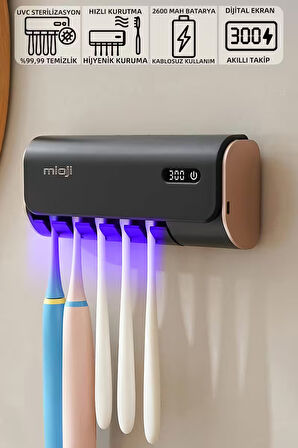 Mioji Mio UV5F Pro 2600mAh Şarj Edilebilir UV Sterilizatörü Diş Fırçası Tutucusu - Siyah