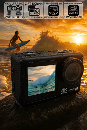 Mioji Action 12X 4K 60FPS 20MP Çift Ekran Wifi 170° Aksiyon Kamerası