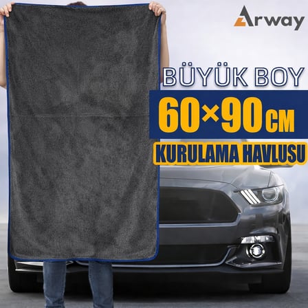 Arway Ultra Su Emici XL (60×90 Cm) 600 GSM Mikrofiber Araç Kurulama Havlusu – Çiziksiz & iz Bırakmaz