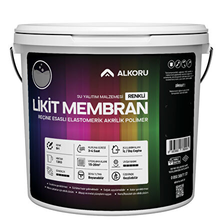 ALKORU 13 KG Gri Likit Membran Renkli Reçine Esaslı Sıvı Su Yalıtım Malzemesi