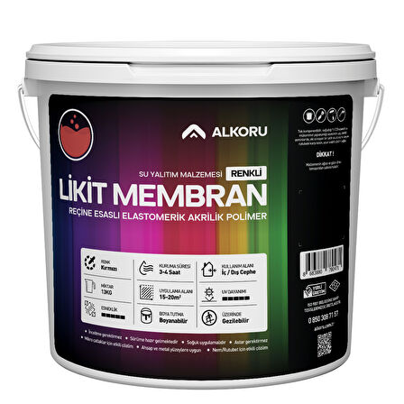 ALKORU 13 KG Kırmızı Likit Membran Renkli Reçine Esaslı Sıvı Su Yalıtım Malzemesi