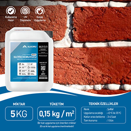 ALKORU 5 KG Şeffaf Emici Yüzeyler İçin Su İtici ve Koruyucu Malzeme