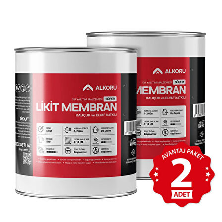 ALKORU 2 Adet 5 KG Süper Likit Membran Kauçuk ve Elyaf Katkılı Sıvı Su Yalıtım Malzemesi Avantaj Paket