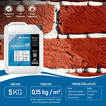 ALKORU 2 Adet 5 KG Şeffaf Emici Yüzeyler İçin Su İtici ve Koruyucu Malzeme Avantaj Paket