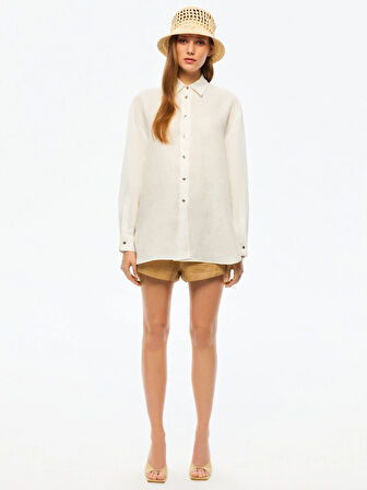 Oversize Keten Gömlek-Ekru | 2