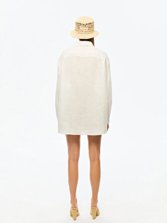 Oversize Keten Gömlek-Ekru | 2