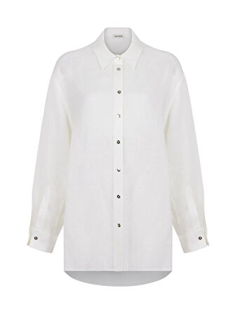 Oversize Keten Gömlek-Ekru | 2