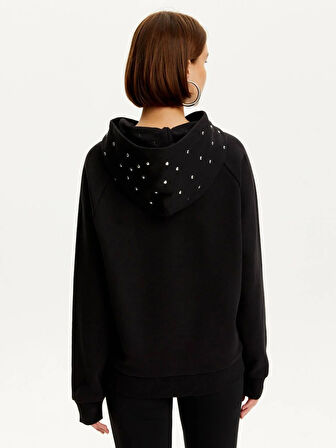 Zımbalı Kapüşonlu Sweatshirt-Siyah | M