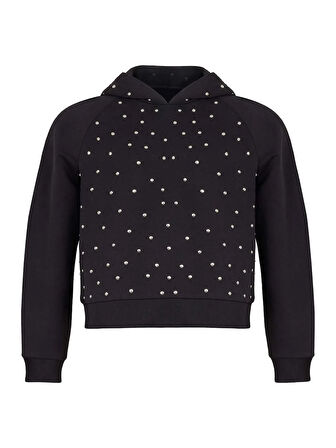 Zımbalı Kapüşonlu Sweatshirt-Siyah | M