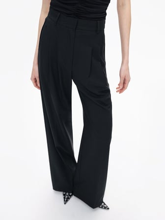 Nocturne Minimalist Yüksek Bel Geniş Paça Midi Kadın Pantolon - Günlük & Ofis