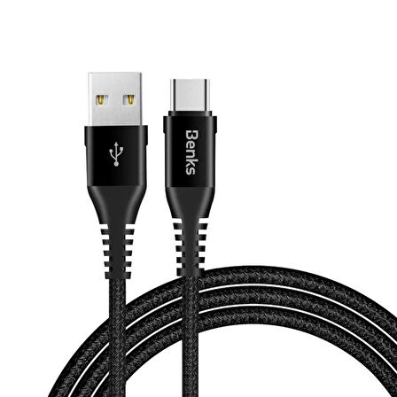 Benks D26 Type-C USB Kablo 3A Hızlı Şarj Kablosu 120 cm Kumaş Örgü