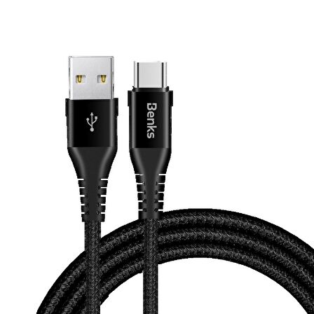 Benks D26 Type-C USB Kablo 3A Hızlı Şarj Kablosu 120 cm Kumaş Örgü