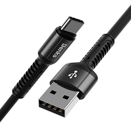 Benks D38 Type-C USB Kablo 2A Hızlı Şarj Kablosu 120 cm Data Kablo Halat Tasarım