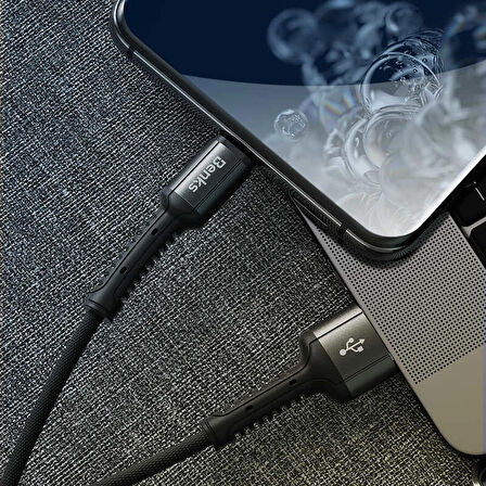 Benks D38 Type-C USB Kablo 2A Hızlı Şarj Kablosu 120 cm Data Kablo Halat Tasarım
