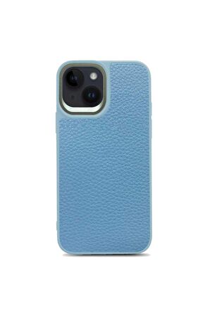 Apple iPhone 14 Plus Kılıf Soft Deri Metal Kamera Çerçeveli ​kajsa Litchi Kapak